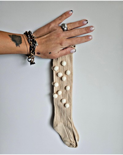 Kreminės kojinės iki kelių...